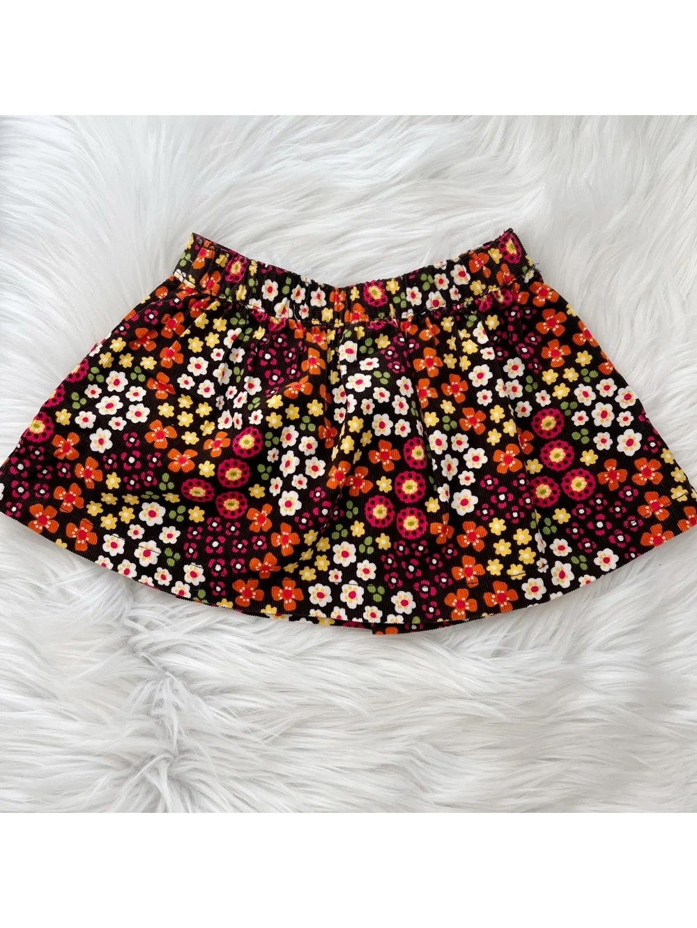 NWT Gymboree Brown Floral Corduroy Pleated Pull-On Skirt 12-18 Mos Fall Cotton